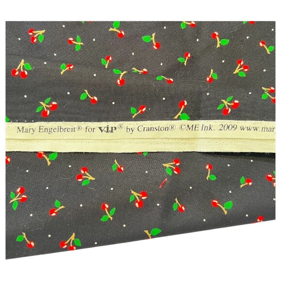 Mary Engelbreit Cherry Black Print Cotton Fabric Cranston 2009 44” x 37”, 1 Yard - Picture 3 of 5
